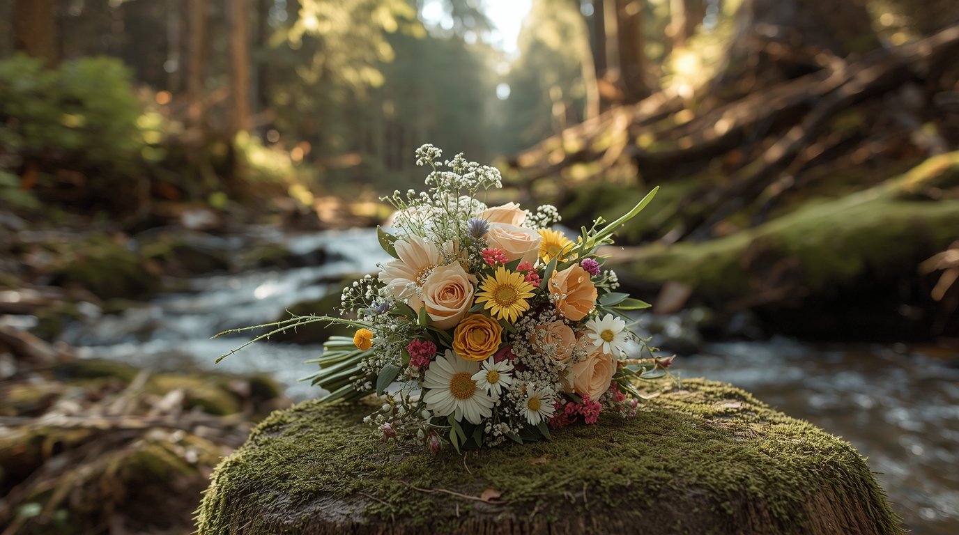 Käsin sidottu kimppu luonnollisessa ympäristössä