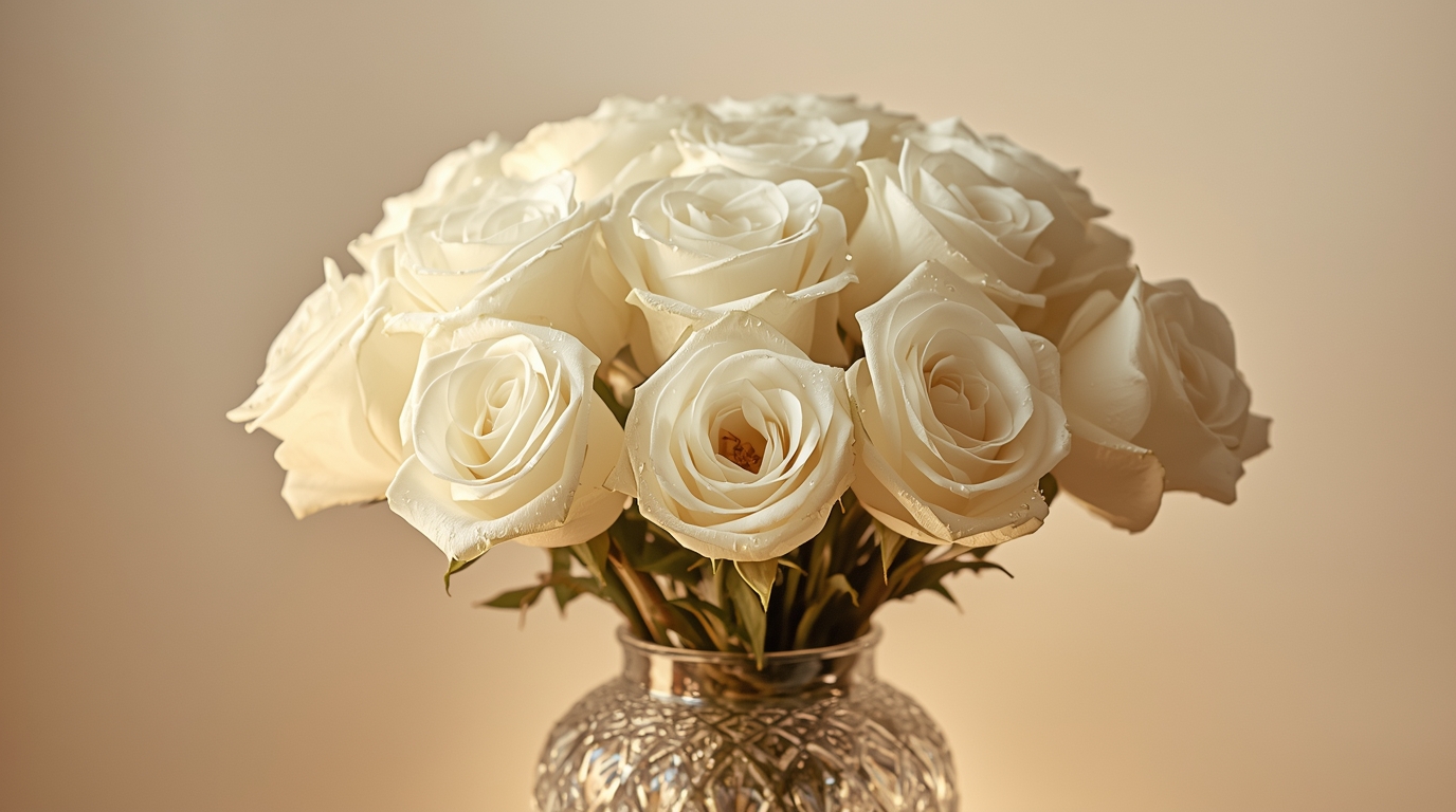 Elegantti ruusukimppu valkoisilla ruusuilla